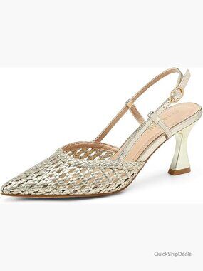 Woven Slingback Kitten Heel Pumps with Adjustable Strap